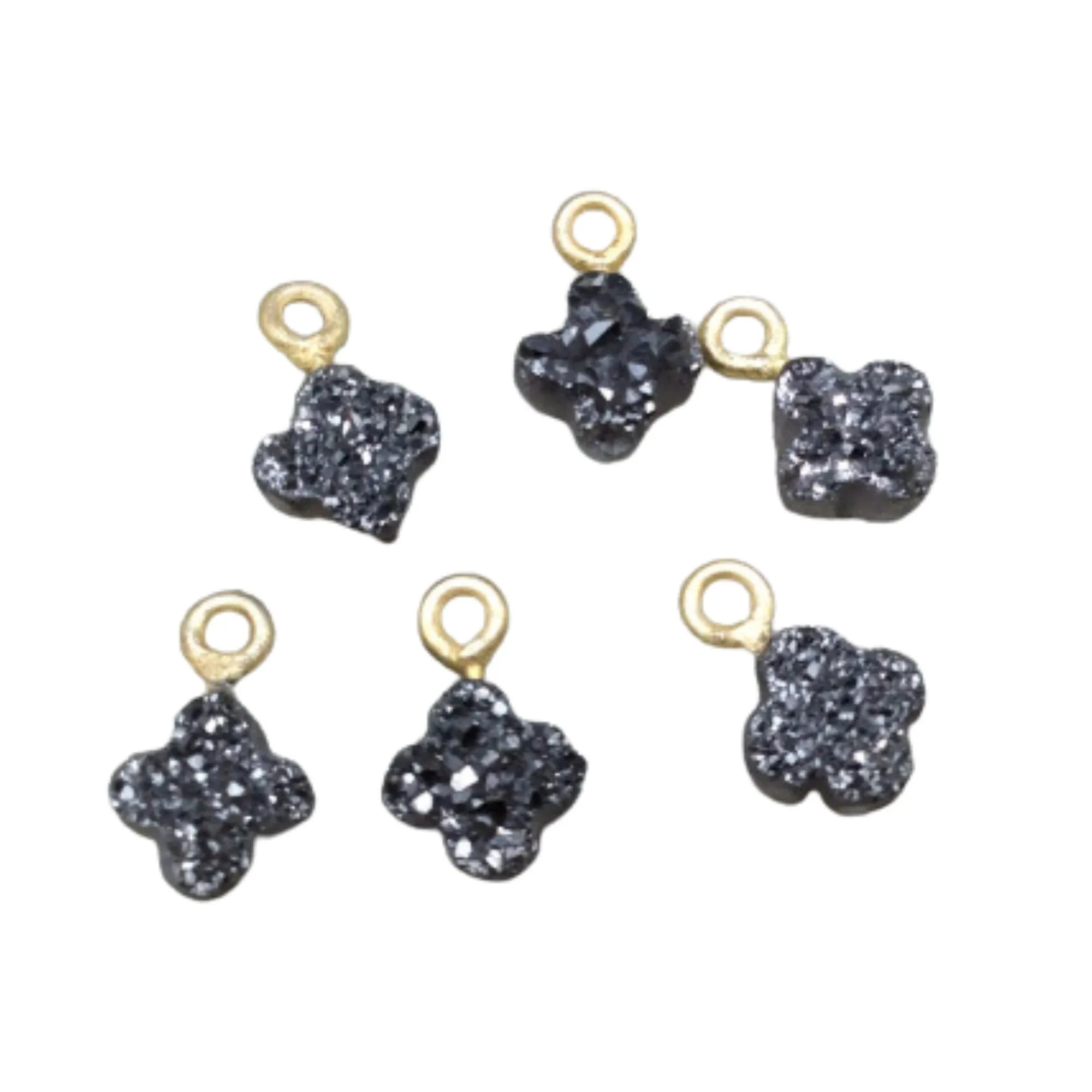 Silver Quatrefoil Shape Natural Druzy Pendant W Silver & Gold Ring- Sold Individually, Randomly Chosen