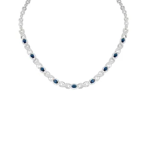 Simulated Sapphire and Cubic Zirconia Oval XO Frontal 18'' Necklace in Fine Silver Plate