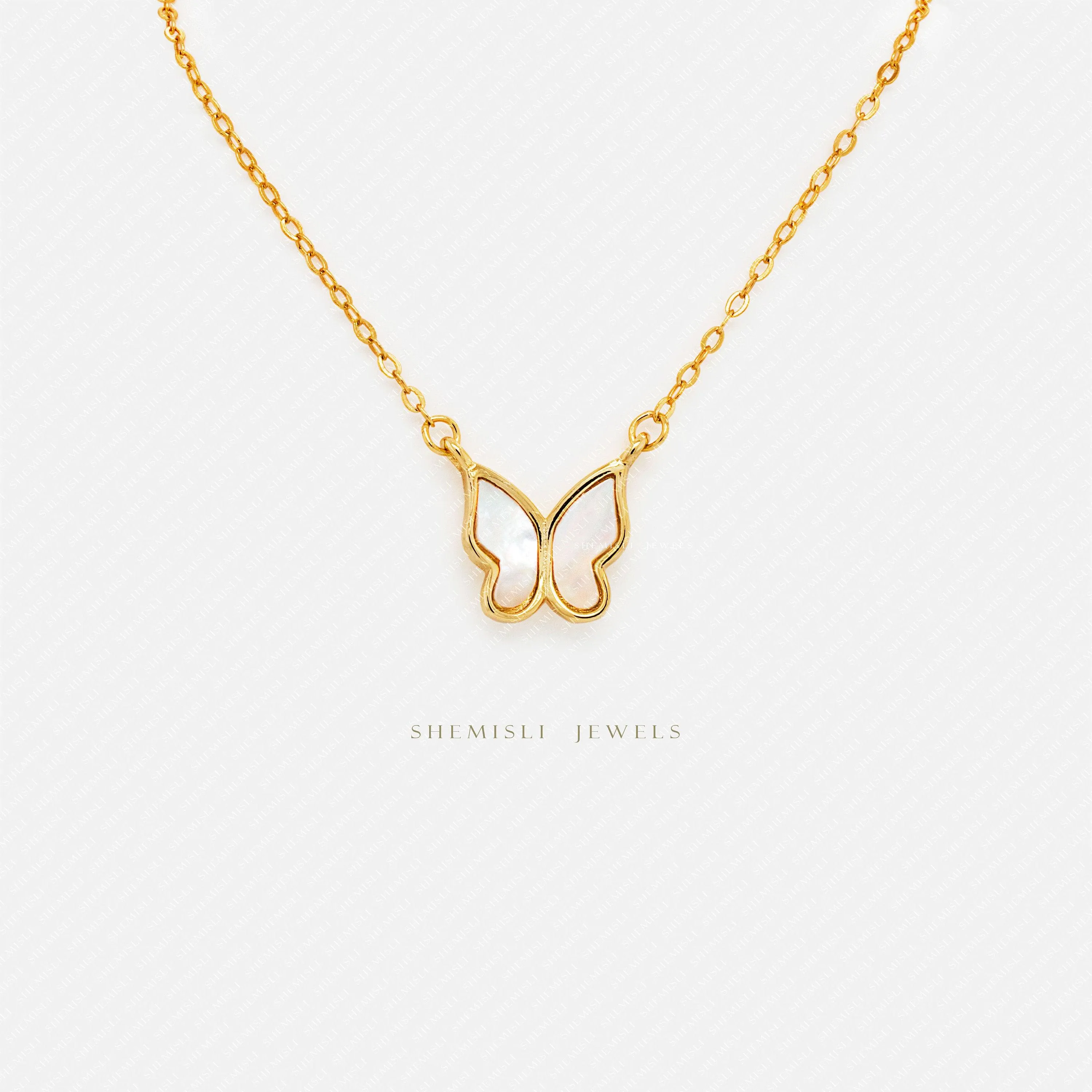 Small Mother of Pearl Butterfly Necklace, Silver or Gold Plated  (16" 2") SHEMISLI - SN020