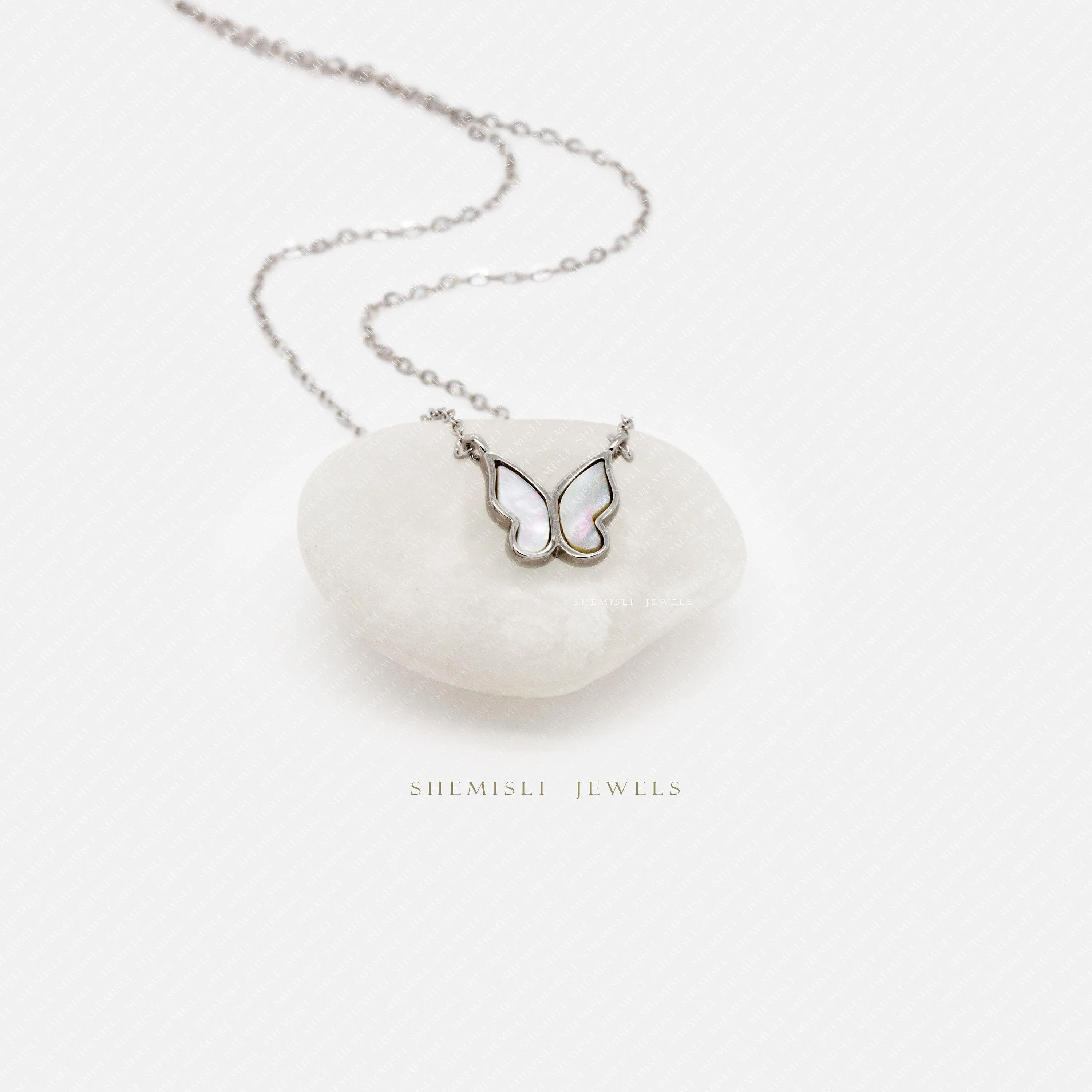 Small Mother of Pearl Butterfly Necklace, Silver or Gold Plated  (16" 2") SHEMISLI - SN020
