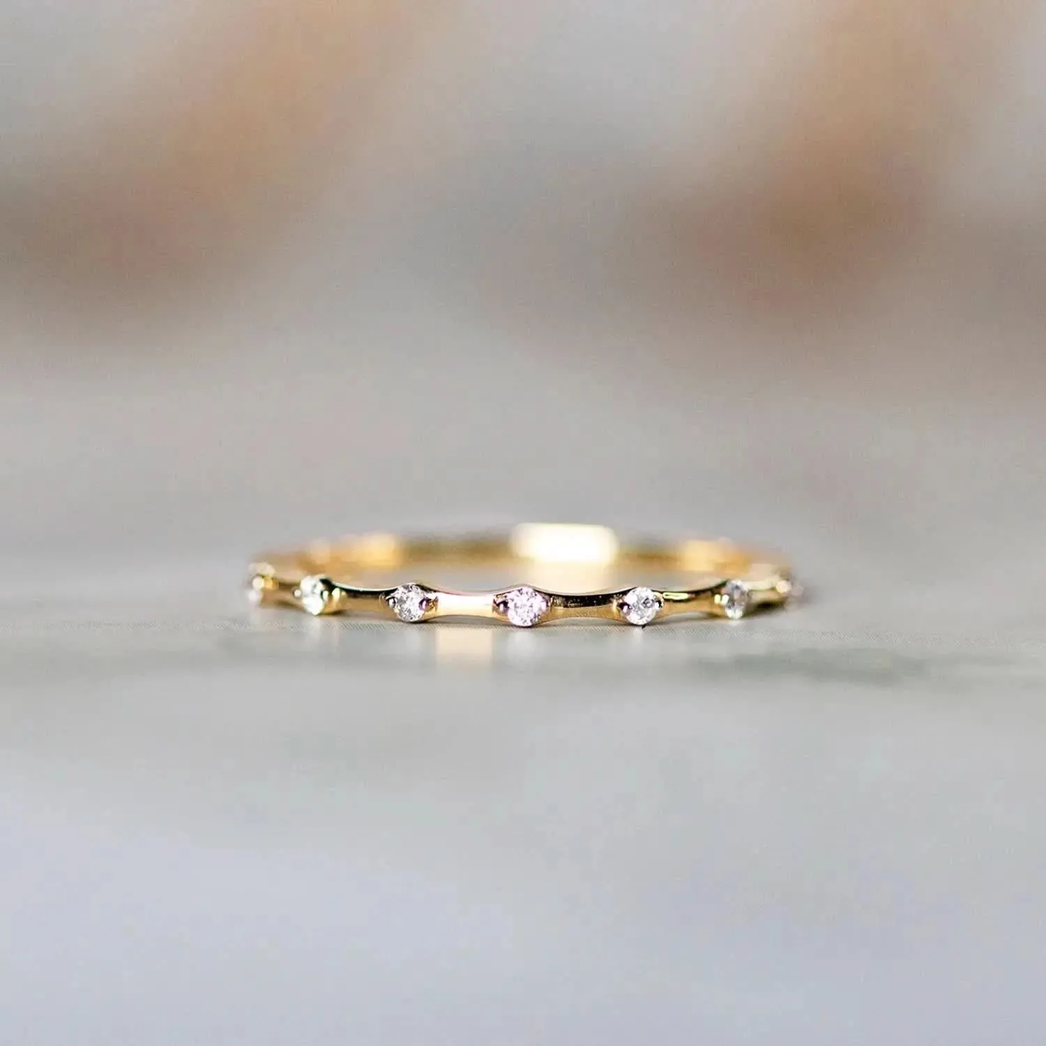 Solid Gold Seven Diamond Fine Band Ring