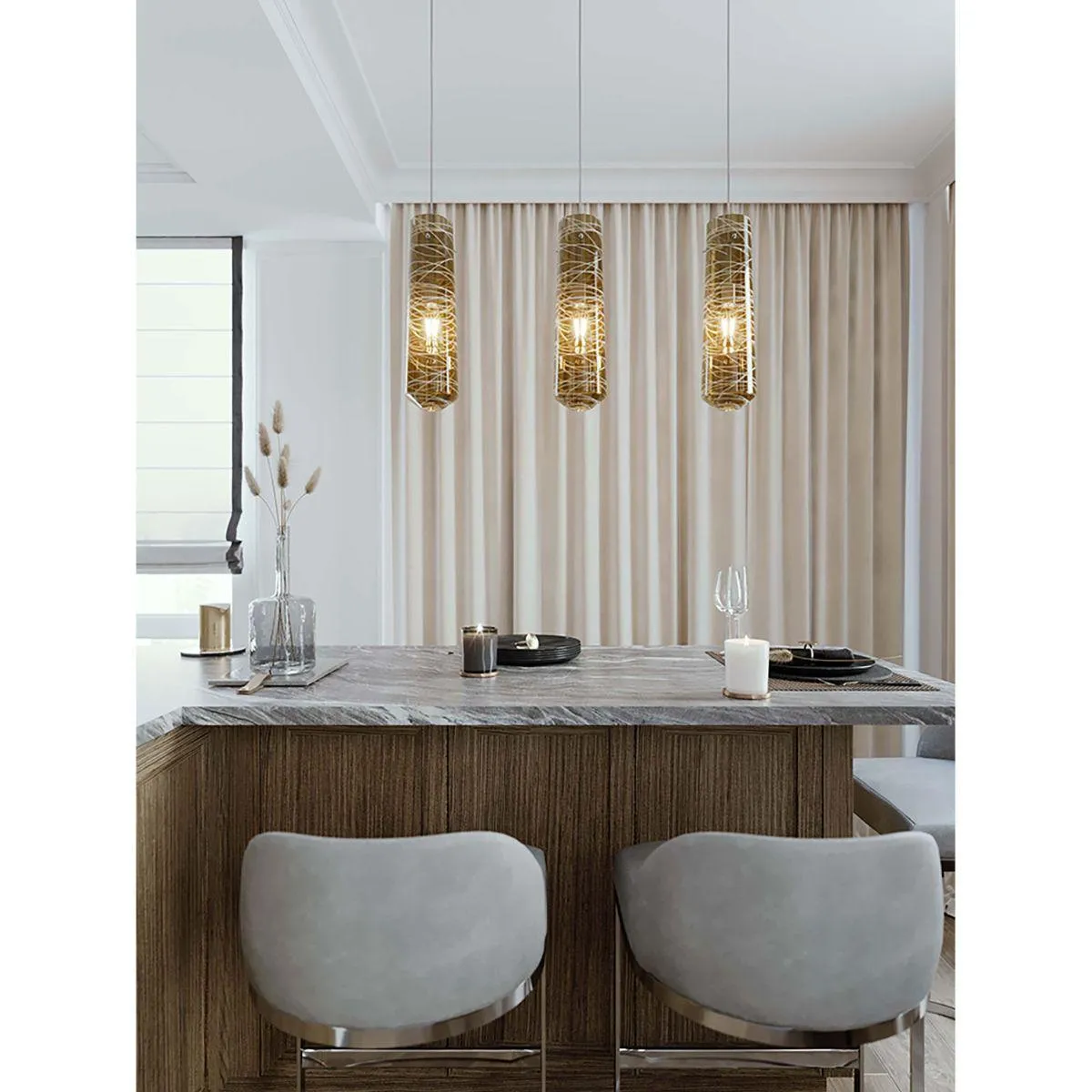 Spun 5 in. Pendant Light Satin Nickel Finish Smoke Shade