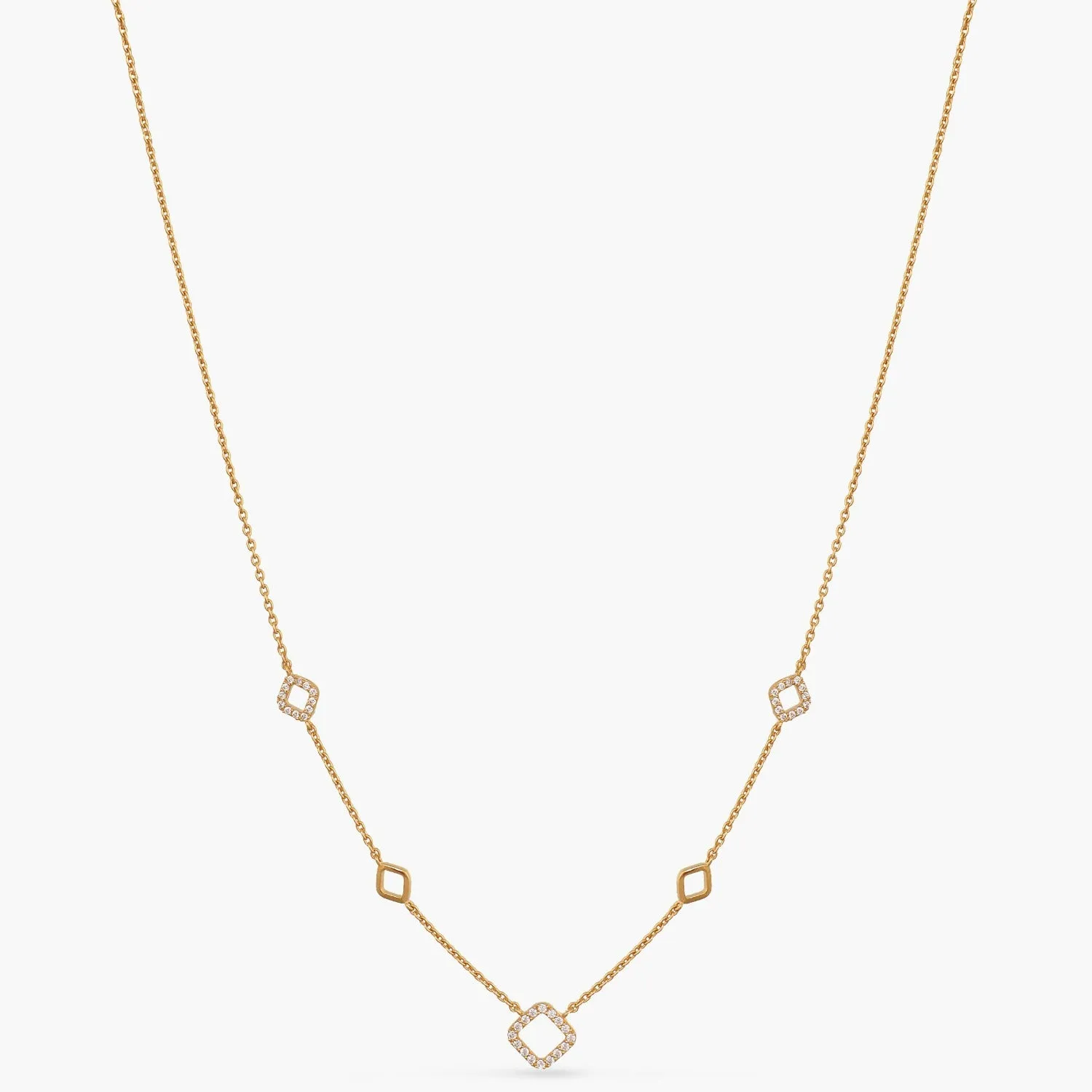 Square CZ Charm Delicate Silver Necklace