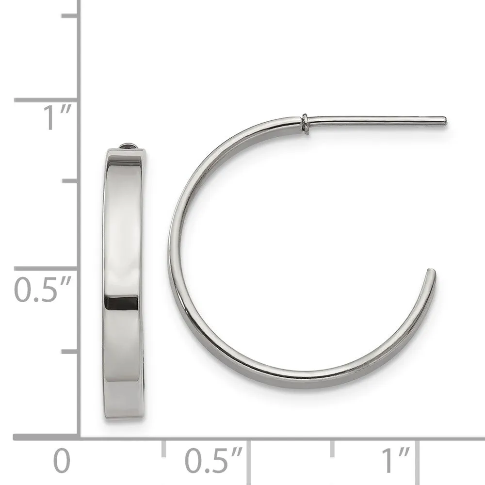 Stainless Steel 20mm Diameter J Hoop Post Earrings