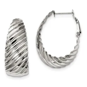 Stainless Steel 35mm Textured Oval Hoop Earrings