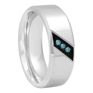Stainless Steel And Blue Diamond 1/20 CTTW Band, 8mm