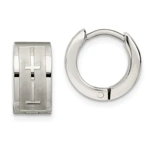 Stainless Steel Brushed & Polished Crosses Hinged Hoop Earrings