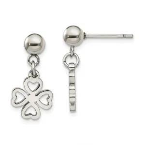Stainless Steel Clover Post Dangle Earrings