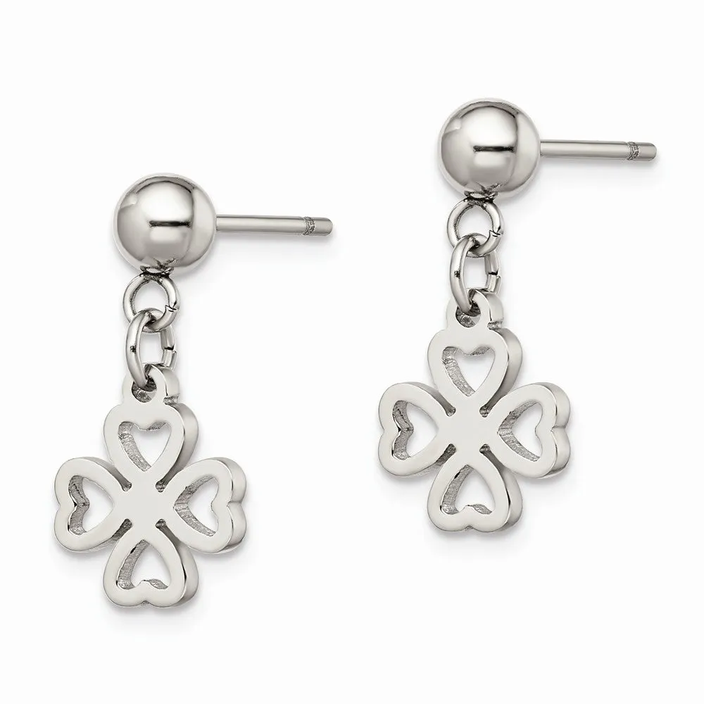 Stainless Steel Clover Post Dangle Earrings
