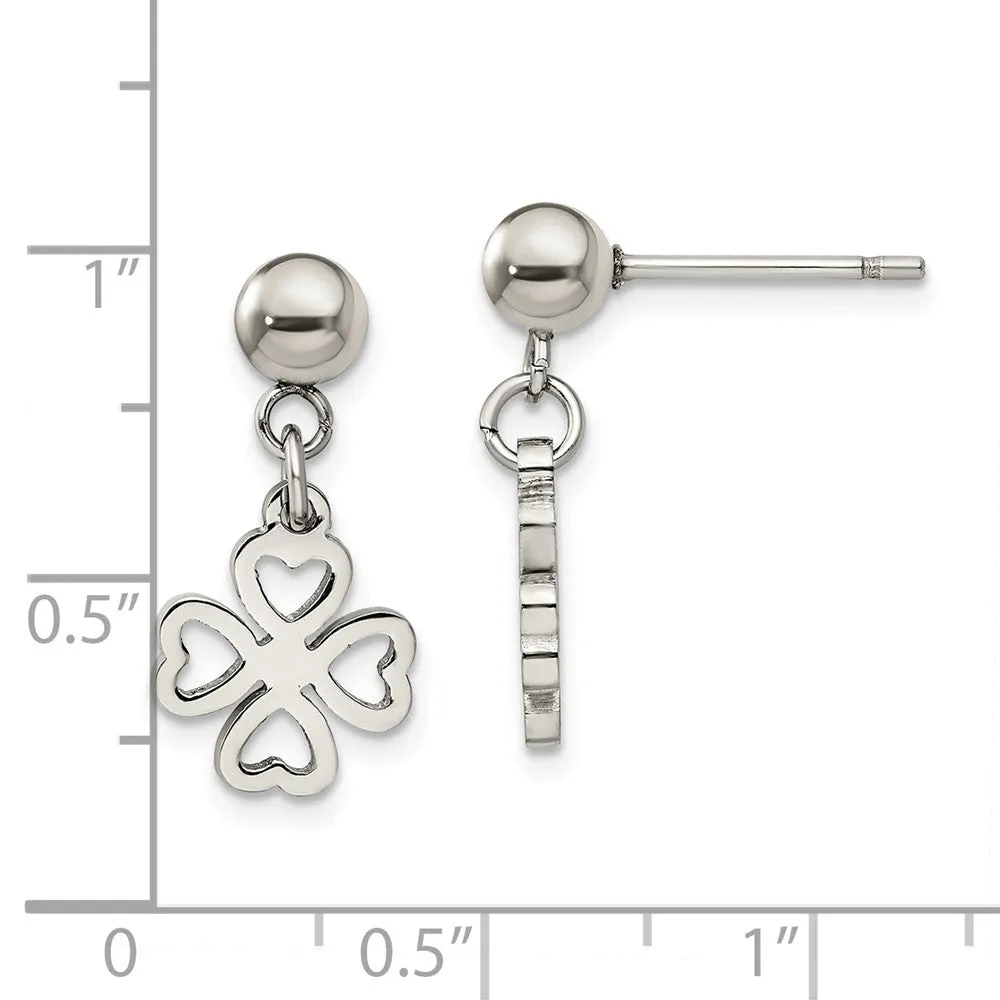 Stainless Steel Clover Post Dangle Earrings
