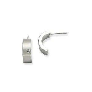 Stainless Steel CZ Brushed & Polished Half Hoop Post Earrings