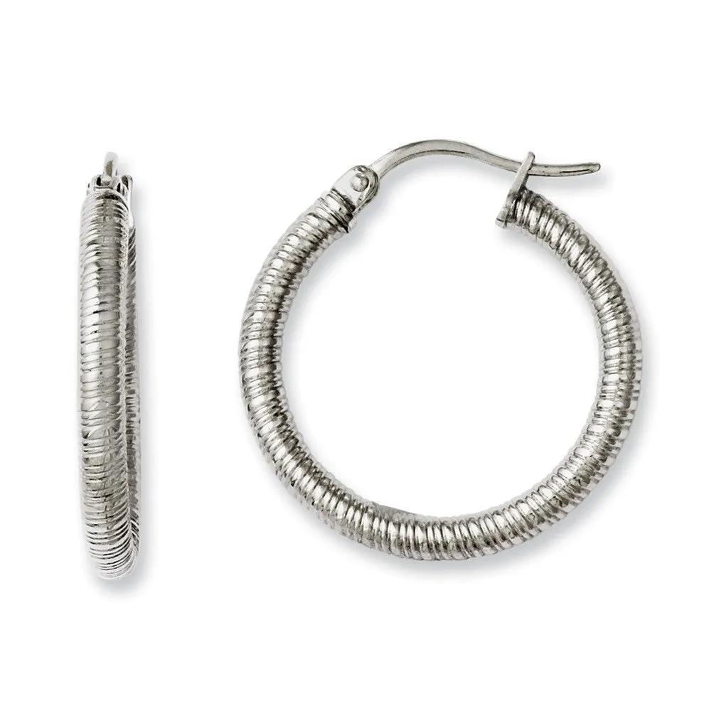 Stainless Steel Textured 20mm Hollow Hoop Earrings