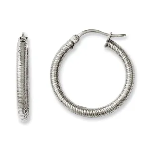 Stainless Steel Textured 20mm Hollow Hoop Earrings