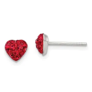 **Sterling Silver 925 Red Preciosa Crystal Heart Earrings with Polished Finish**