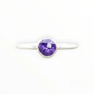 Sterling Silver Amethyst Stacking Ring // 5mm Faceted Gemstone February Birthstone Stackable Ring // Genuine Amethyst Ring