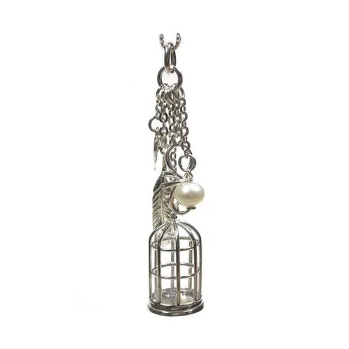 Sterling Silver Bird Cage Charm Necklace