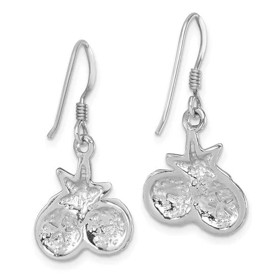 Sterling Silver Rhodium-plated Polished Starfish, Sand Dollar and Shell Dangle Earring