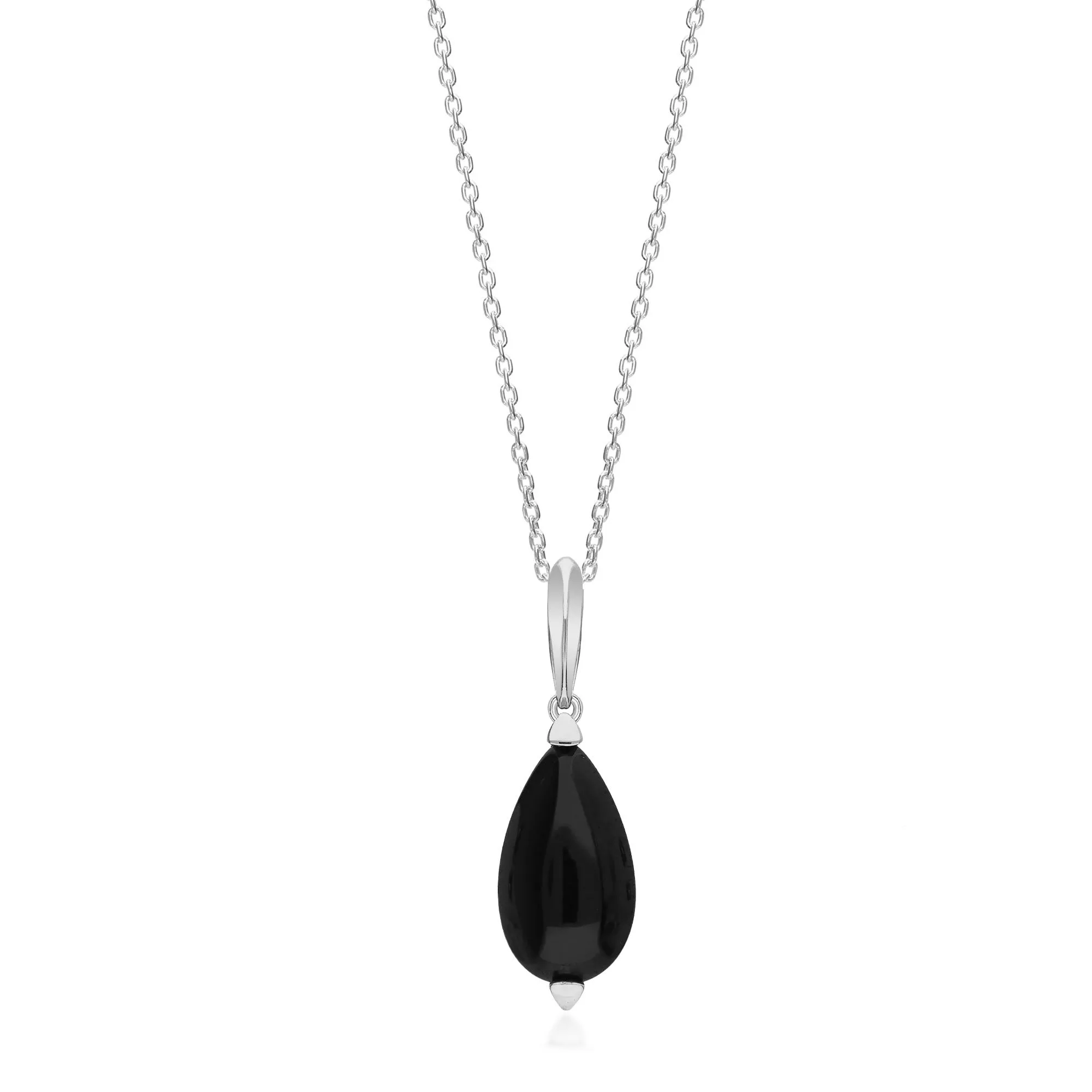 Sterling Silver Whitby Jet Tear Drop Cradle Pendant