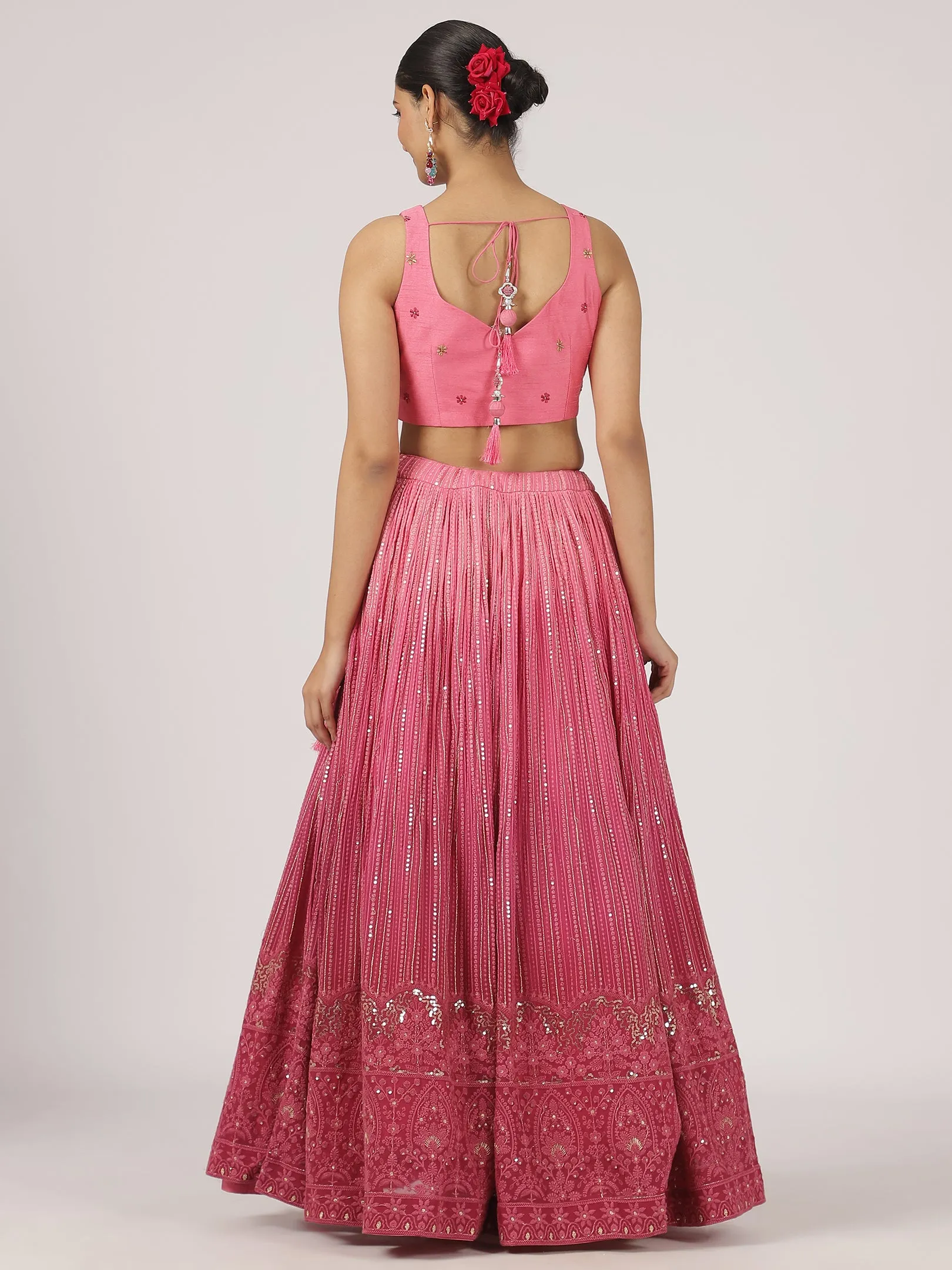 Stunning Pink Georgette Lehenga with Intricate Embroidery & Sequins Work