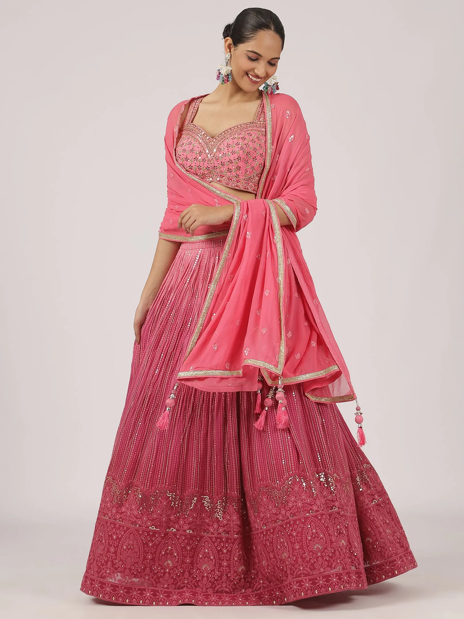 Stunning Pink Georgette Lehenga with Intricate Embroidery & Sequins Work
