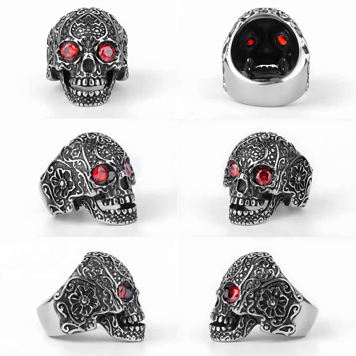 Sugar Skull Ring Red Eye