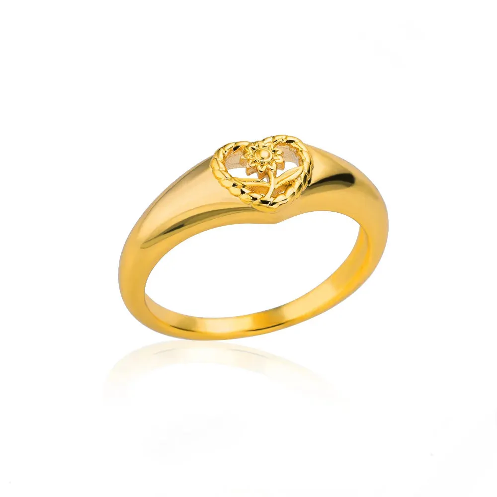Sunflower Heart Rings For Women Gold Color Stainless Steel Ring