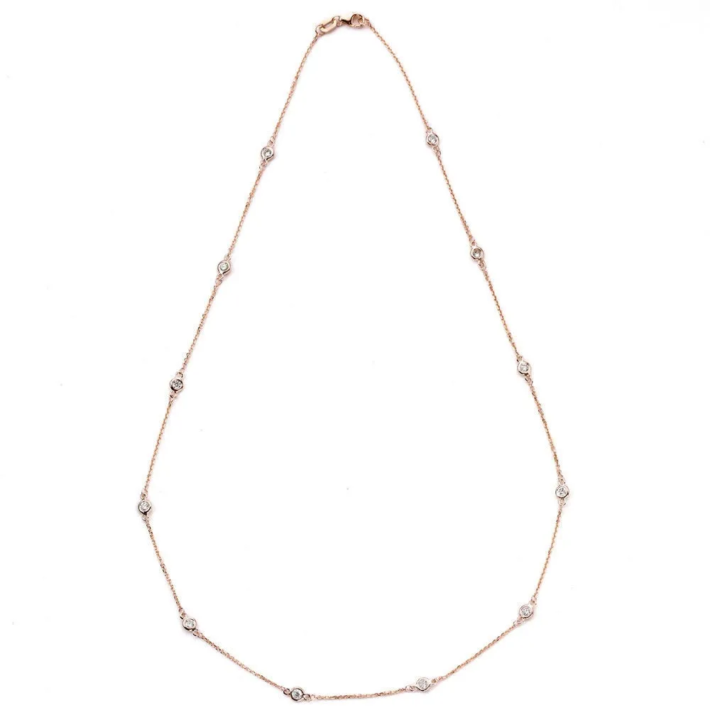 Suzy Levian 14K Rose Gold 1/3ct TDW Bezel Diamond Station Necklace