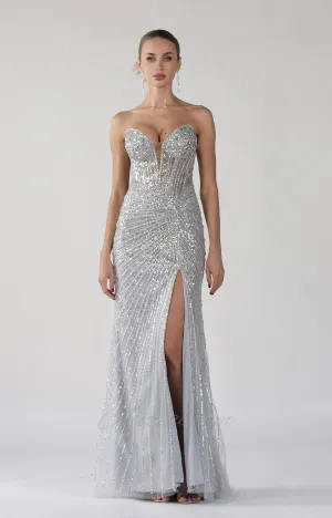 Sweetheart Neck Intricate Sequin Side Split Dresses
