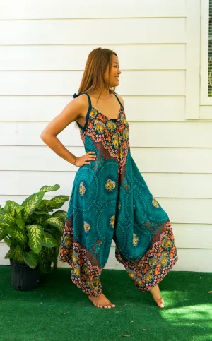 Teal Elephant Mandala Boho Jumpsuit