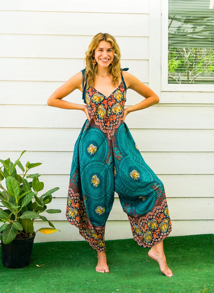 Teal Elephant Mandala Boho Jumpsuit