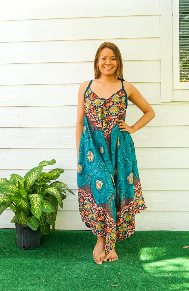 Teal Elephant Mandala Boho Jumpsuit