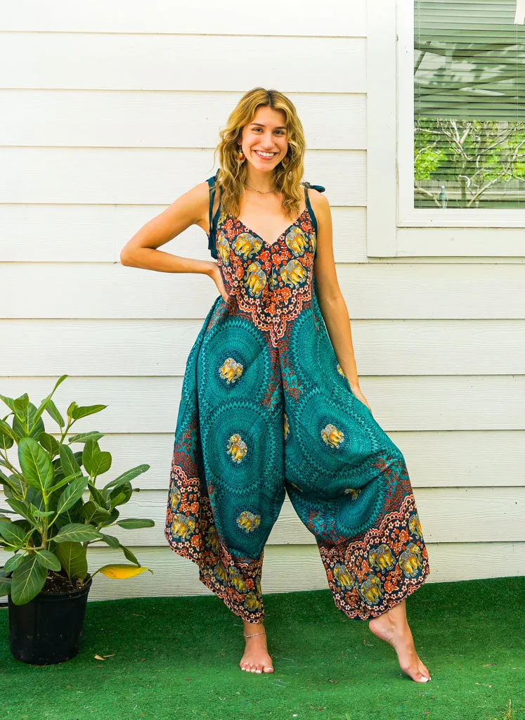 Teal Elephant Mandala Boho Jumpsuit