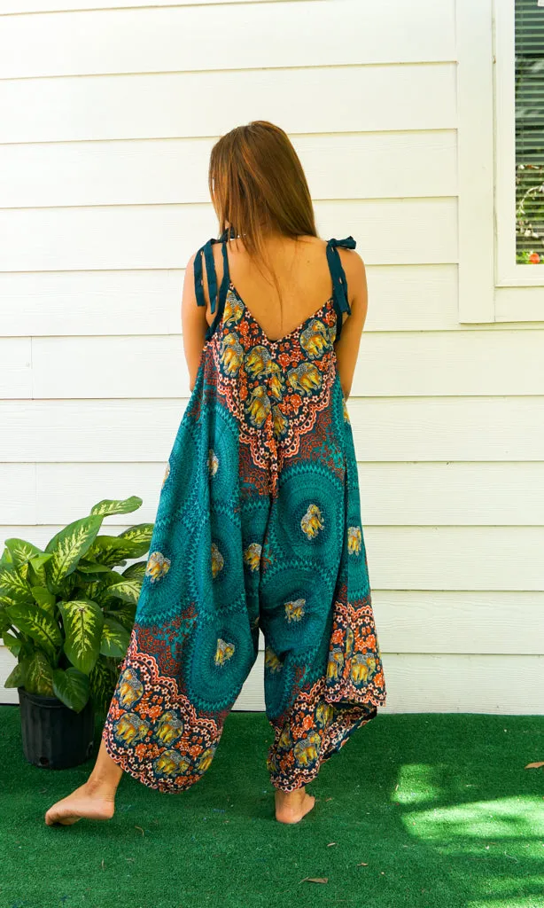 Teal Elephant Mandala Boho Jumpsuit