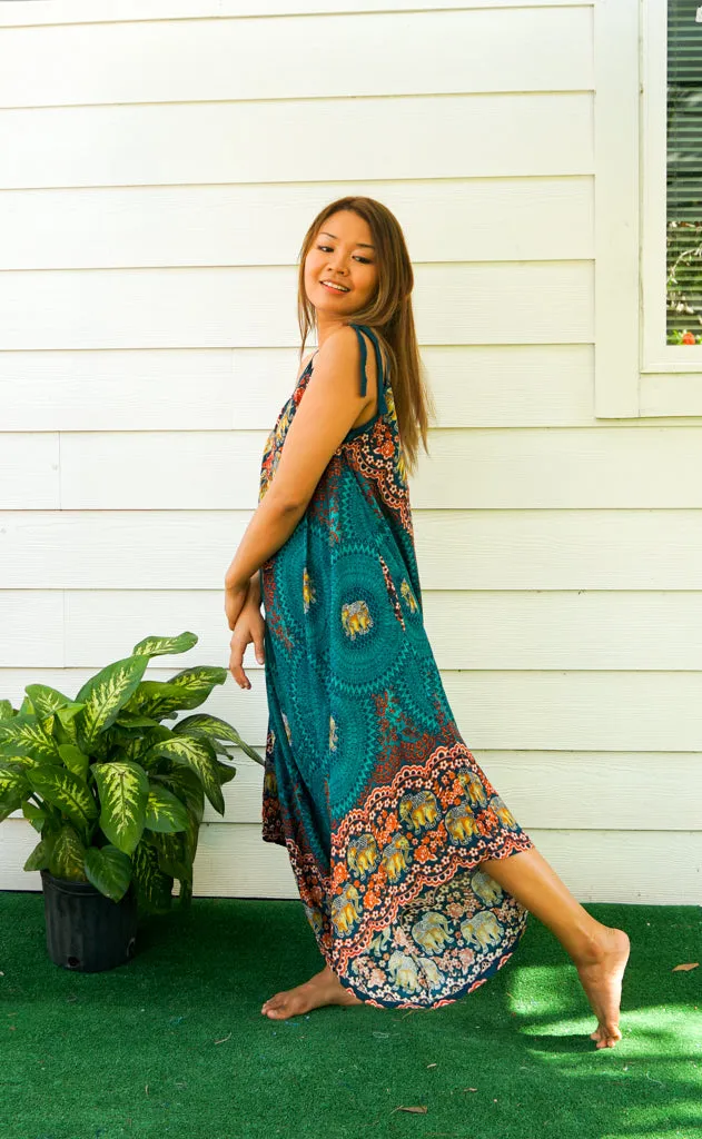 Teal Elephant Mandala Boho Jumpsuit
