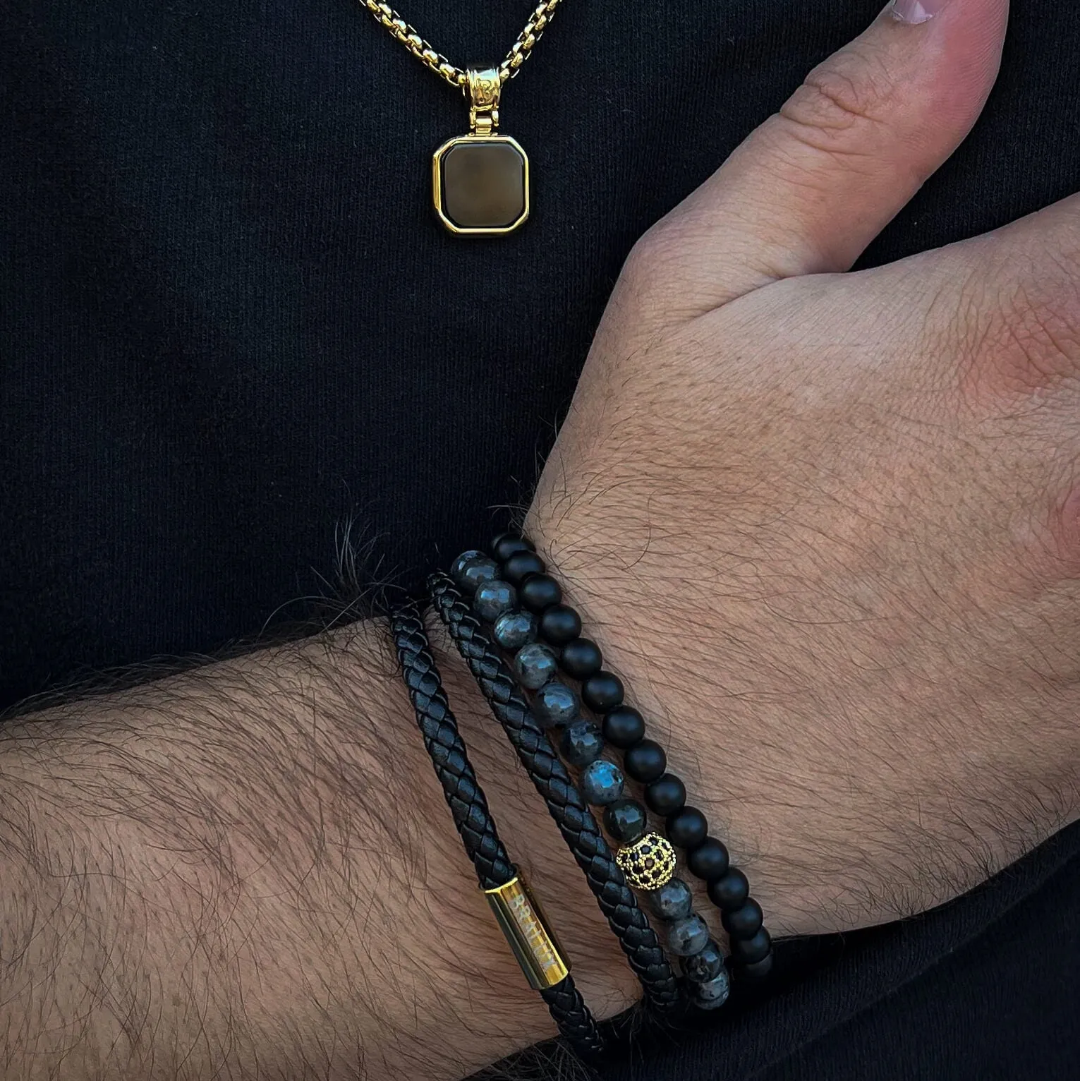 The Gold Plated Onyx Stone Square Necklace