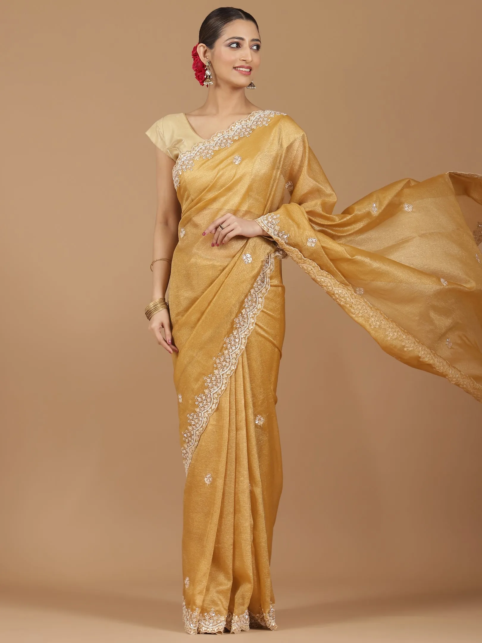 Tissue Silk Saree with Intricate Stonework Border