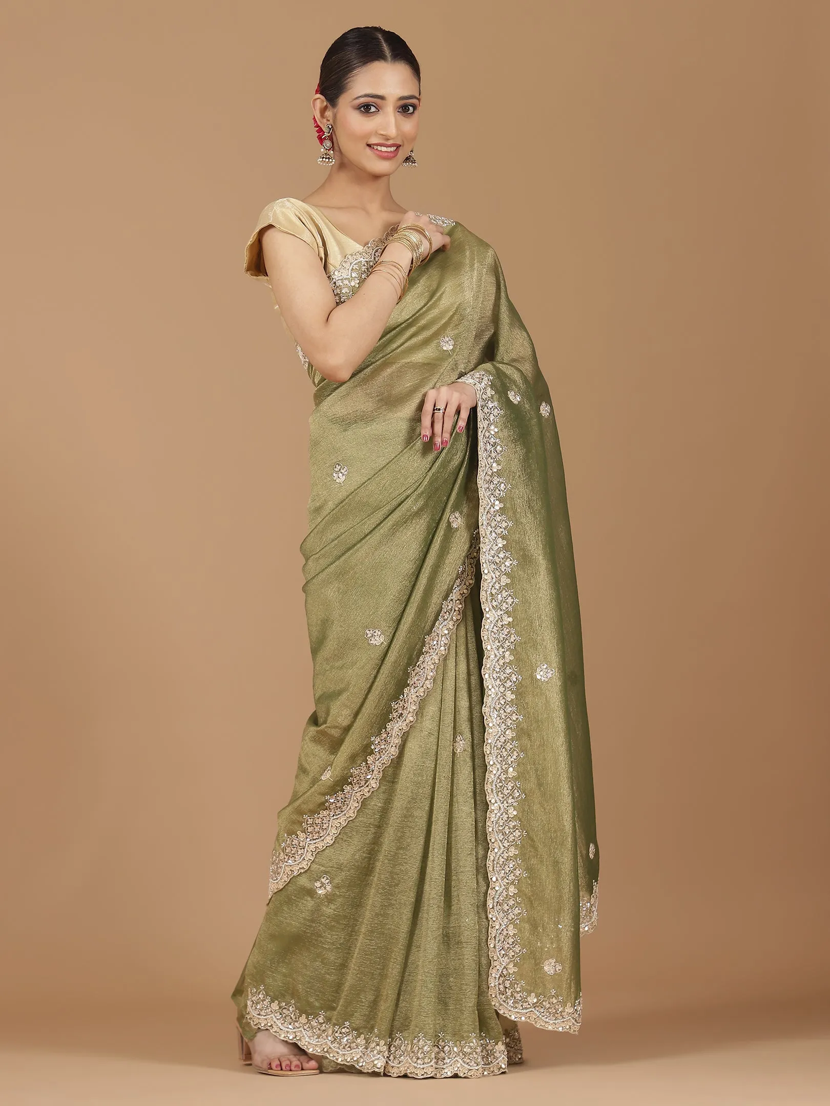 Tissue Silk Saree with Intricate Stonework Border