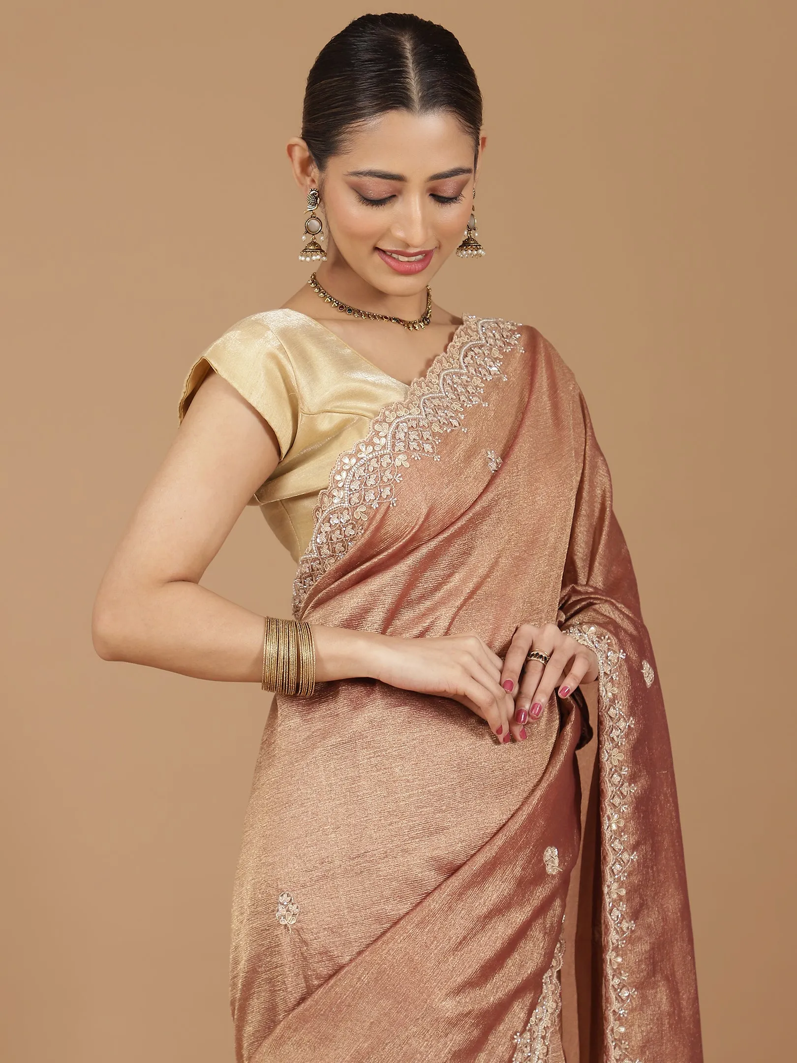 Tissue Silk Saree with Intricate Stonework Border