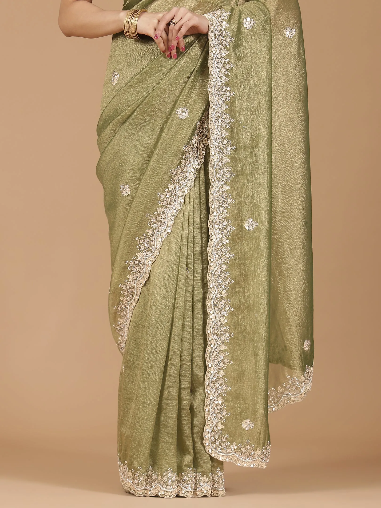 Tissue Silk Saree with Intricate Stonework Border