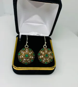 TURKISH Statement Jewelry- Silver and Gemstone Earings - Green