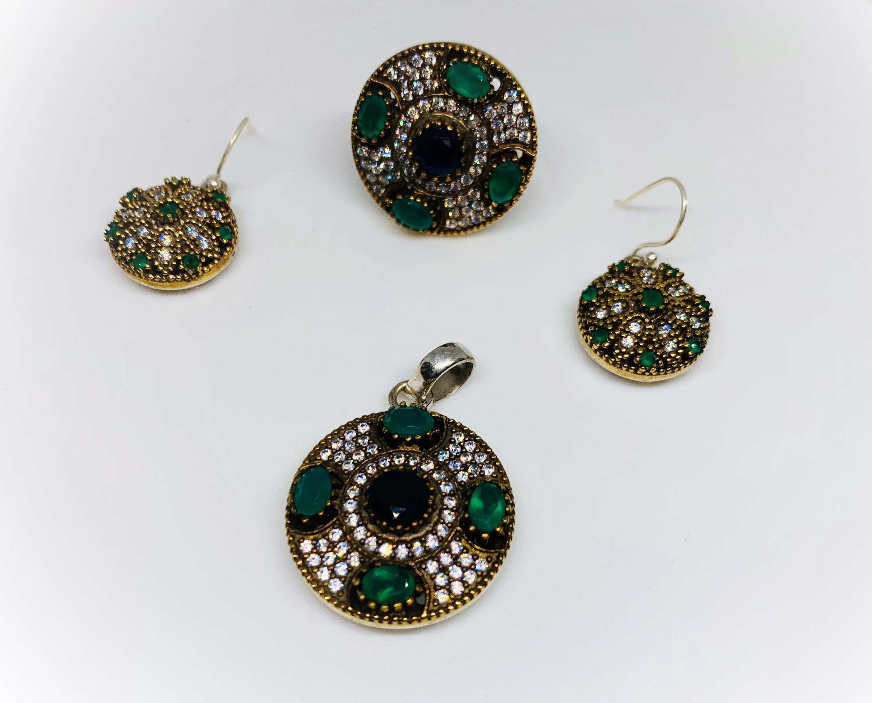 TURKISH Statement Jewelry- Silver and Gemstone Earings - Green