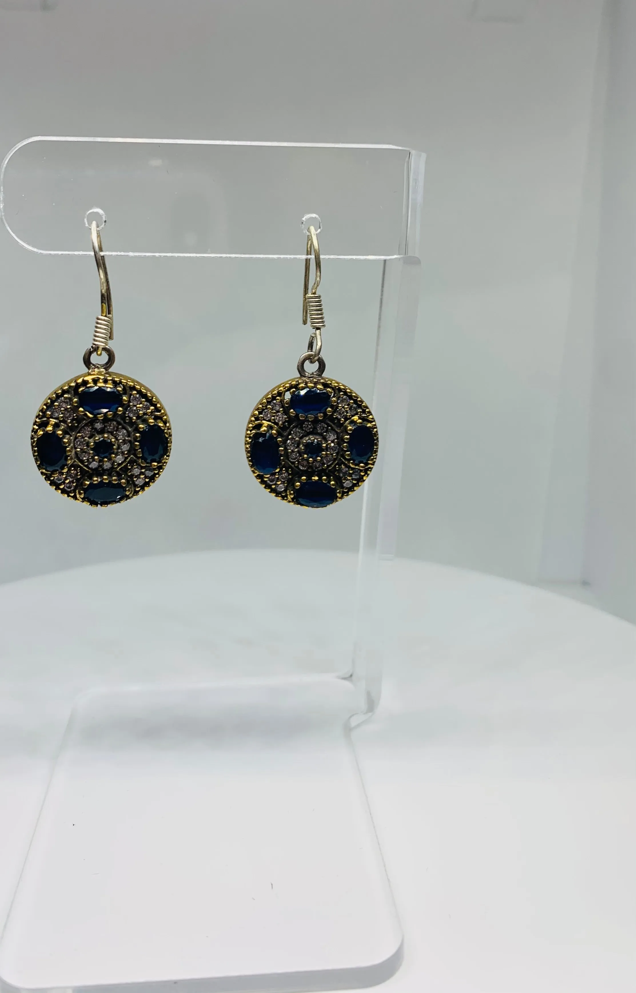 TURKISH Statement Jewelry- Silver and Gemstone Earrings -Blue