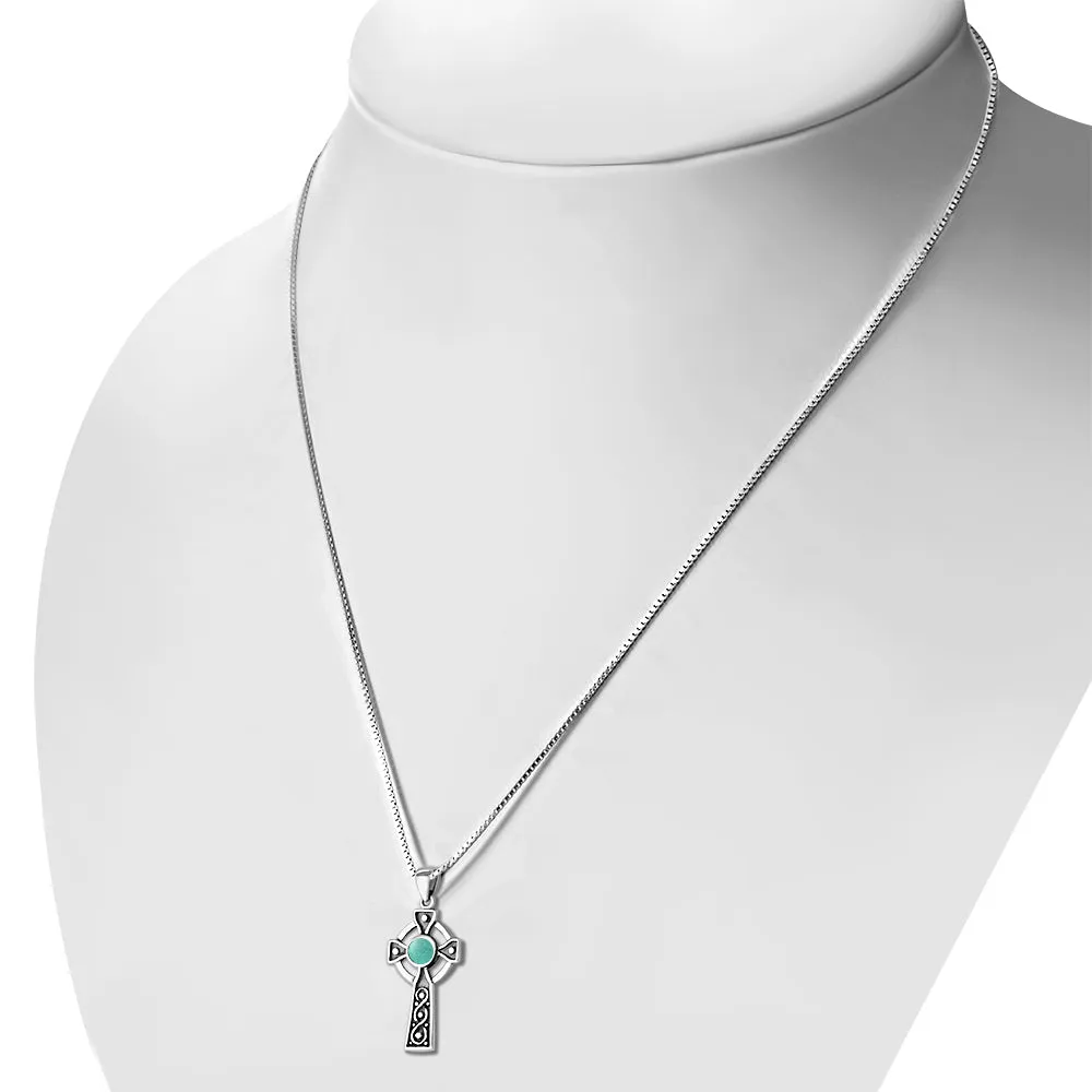 Turquoise Celtic Infinity Knot Cross Silver Pendant