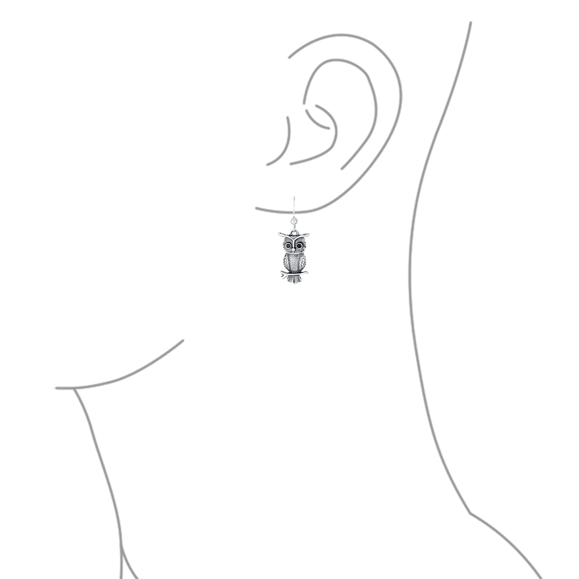 Two Tone Owl Pendant Necklace & Earrings Jewelry Set 14k Gold Plated Silver
