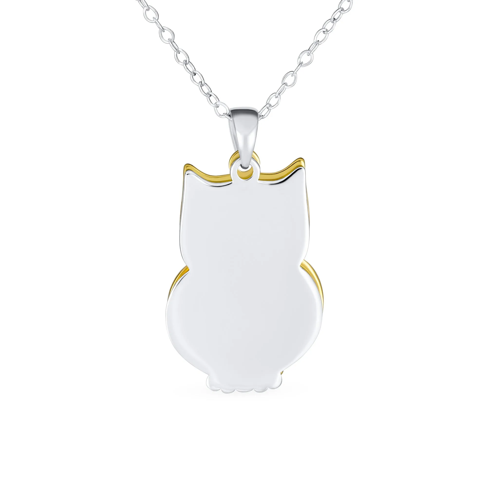 Two Tone Owl Pendant Necklace & Earrings Jewelry Set 14k Gold Plated Silver