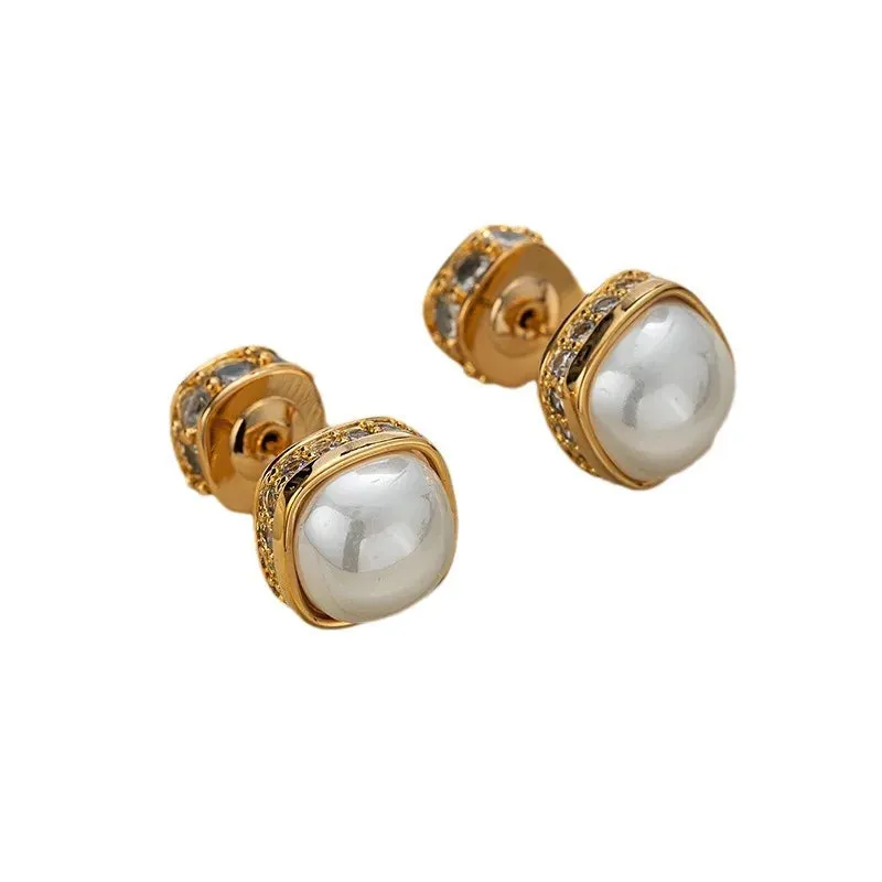 VAIGE Elegant Geometric Pearl Studs