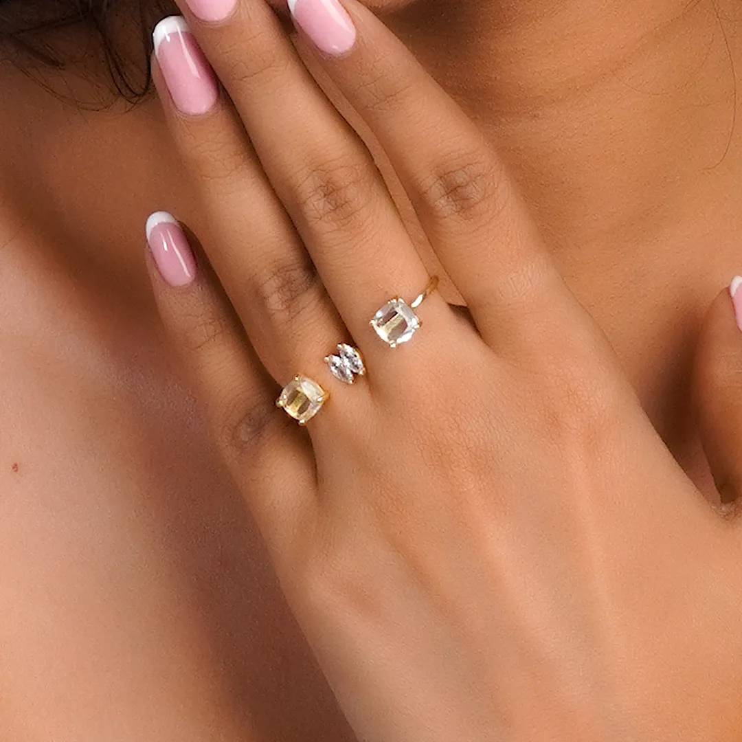 Vintage Double Finger Adjustable 925 Sterling Silver Zircon Ring