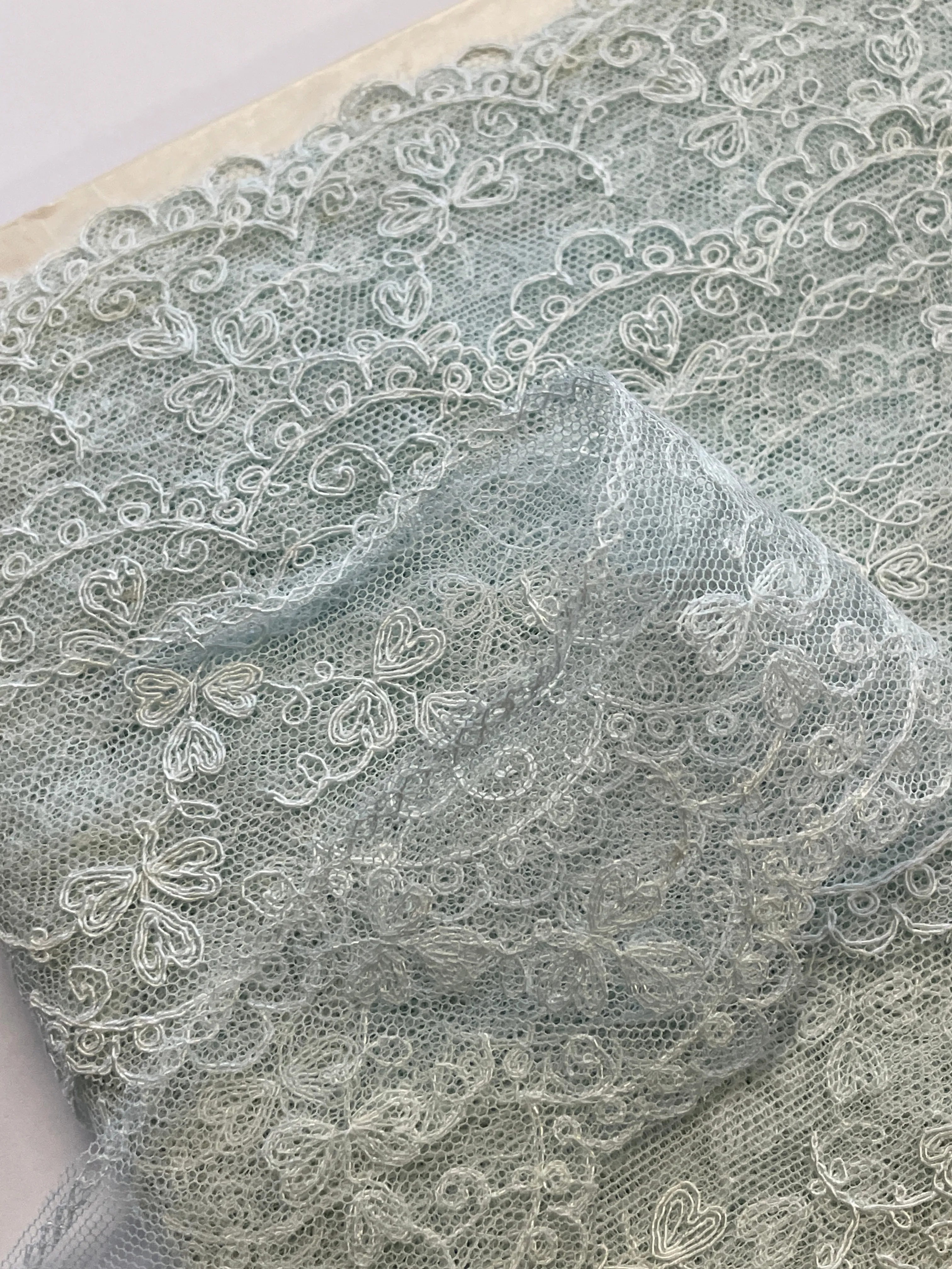 Vintage Lace Trim Pale Mint Green Cotton Intricate England 1950s? 55mm Wide