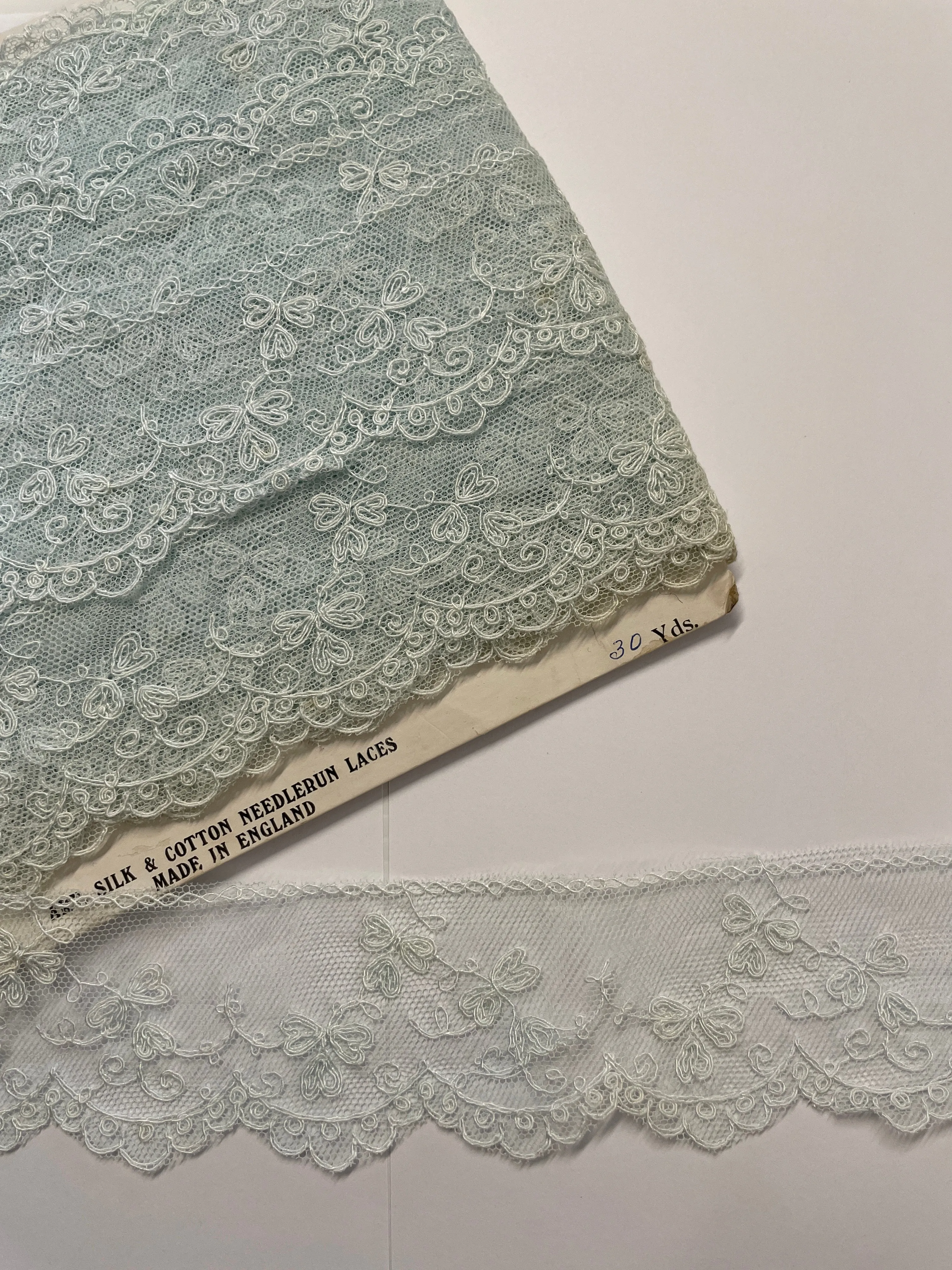 Vintage Lace Trim Pale Mint Green Cotton Intricate England 1950s? 55mm Wide