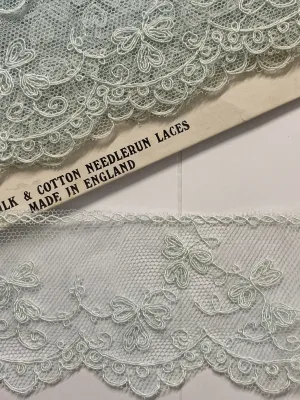 Vintage Lace Trim Pale Mint Green Cotton Intricate England 1950s? 55mm Wide
